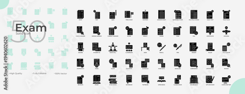 Exam Solid Editable Icons set