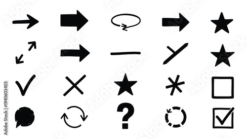 A collection of various black symbols and icons