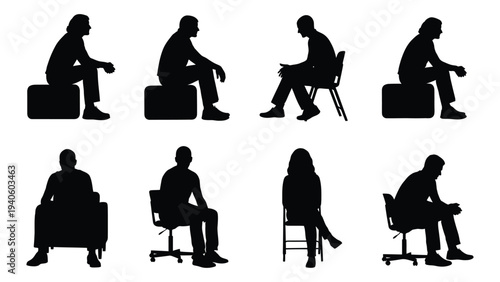 People sitting in different positions and on various objects