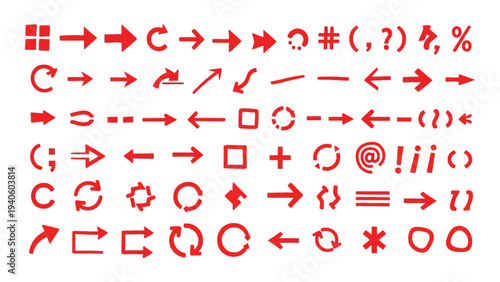 A collection of red mathematical and logical operators