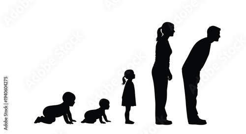 A striking silhouette depicts the stages of human life from infancy to old age showcasing growth and familial bonds
