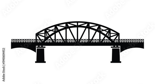 A stark black and white illustration depicts a symmetrical arch bridge with supporting pillars showcasing architectural design high quality