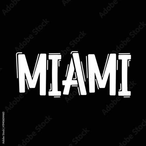 Miami Text Design White Letters Black Background.