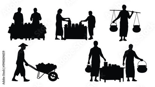 A group of people are working in a market