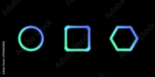 Three brilliant geometric outlines glow with a soothing blue and cyan gradient on a plain black background