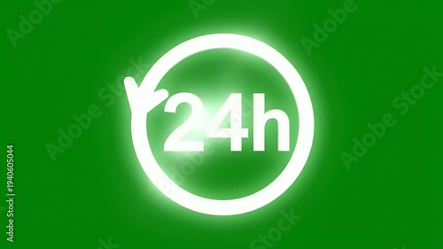 White 24h circle with arrow on green textured background