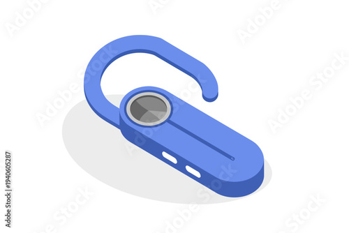 Blue wireless earpiece with hook and buttons for communication
