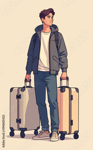 uomo donna in viaggio con valigie trasporto vettoriale 