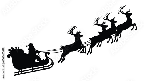 Santa claus riding in his sleigh pulled by reindeer