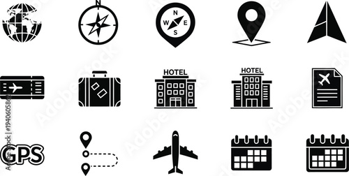 Travel and navigation icons set