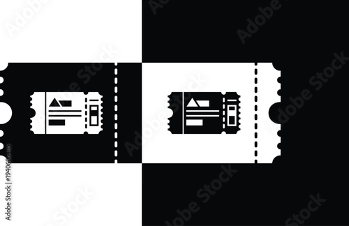 Event admission ticket silhouette set with coupon stub and entry pass illustration isolated on white background for cinema, concert, festival, and entertainment design