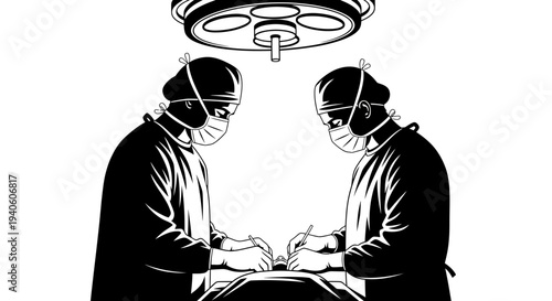 Surgeons performing an operation in a hospital theater.