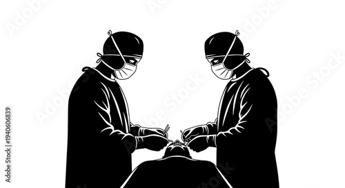 Two surgeons performing a surgical operation in a hospital.