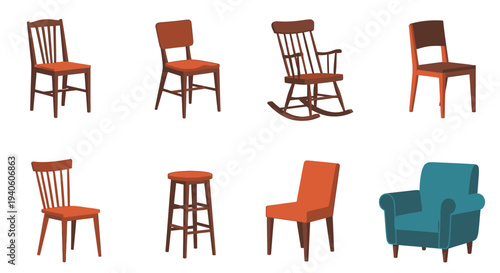 Collection of modern and classic chairs for interior design and furniture concepts