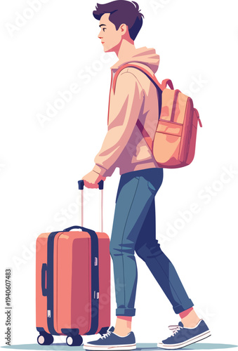 uomo donna in viaggio con valigie trasporto vettoriale 