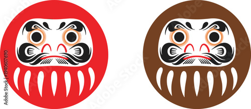 Traditional Japanese Daruma doll icon set illustration isolated on white background for cultural symbol design, good luck charm, and Japanese festival decoration