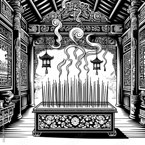 Chinese Temple Incense Offering