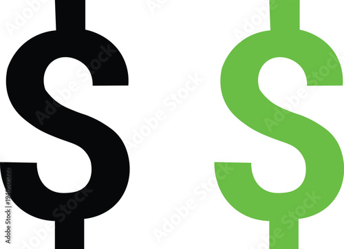 Black and green dollar signs on white background for finance and currency concepts  business and money icons