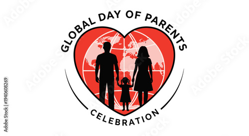 Global Day of Parents Celebration with Family Silhouettes in Heart Shape.