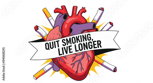 Illustration promoting a healthy lifestyle by quitting smoking.