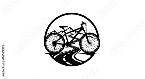 Black and white bicycle logo on white background.