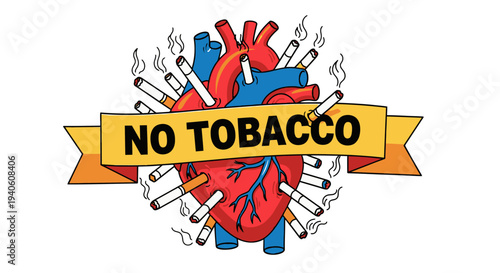 Anti-tobacco illustration with heart and cigarettes.