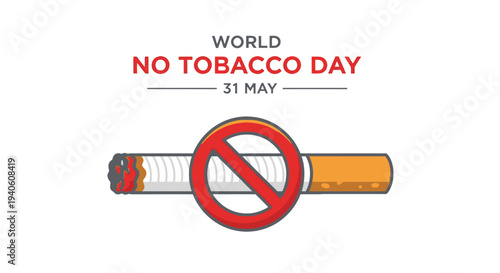 World No Tobacco Day awareness campaign illustration with cigarette and prohibition sign.