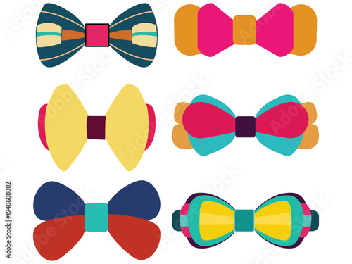 set of colorful ribbons and bow ties collection