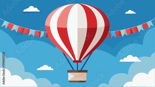 Red and white striped hot air balloon sky