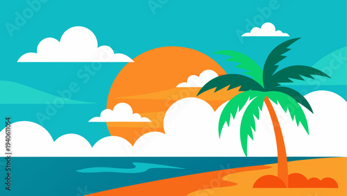 Illustration of a beach with palm tree