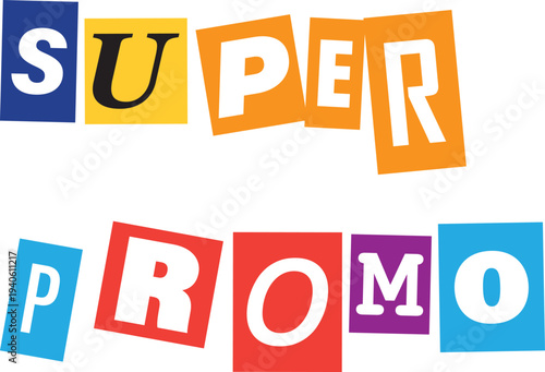 Colorful Super Promo Banner with Ransom Note Style Letters