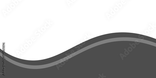 Minimalist black and gray wave vector design with smooth flowing curves at the bottom, transitioning into a clean white background. Ideal for banners, footers, or modern layouts.eps10