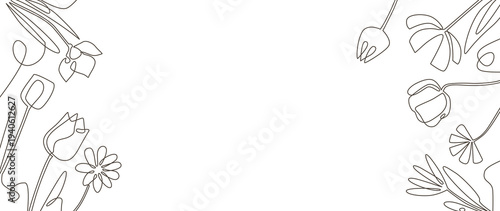 Floral background with empty space for text. Minimalistic Botanical illustration.