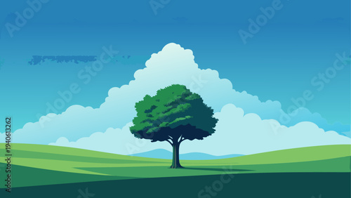 A solitary tree under a cloudy sky view
