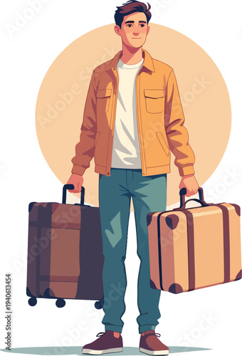 uomo donna in viaggio con valigie trasporto vettoriale 