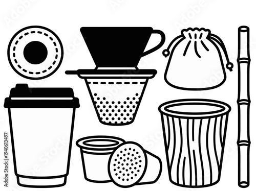 Coffee brewing equipment illustration on white background from a front view