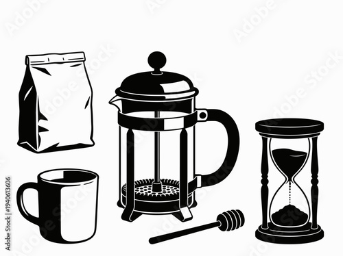 Coffee Grinder Parts and Accessories Collection illustration on a clean background