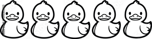 Five cartoon ducklings isolated on transparent background