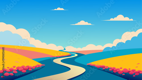Scenic landscape with winding river view