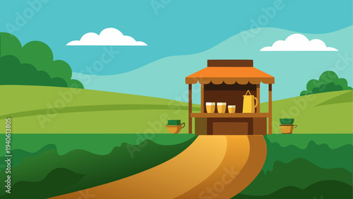 Cartoon landscape with a beverage stand