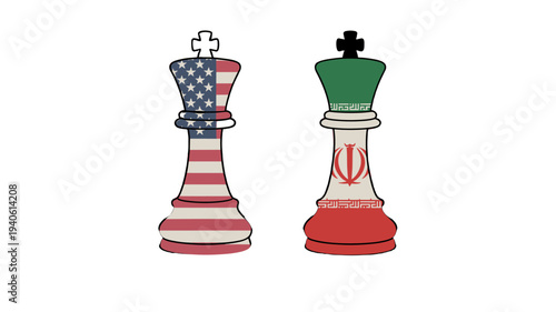 Chess pieces symbolizing the United States and Iran in a game of strategy.