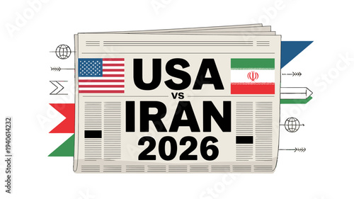 USA vs Iran 2026 news report illustration.