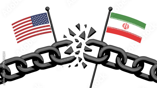 Political representation of conflict between The United States of America and Iran. 