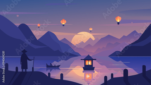 Landscape view of lake with mountain range