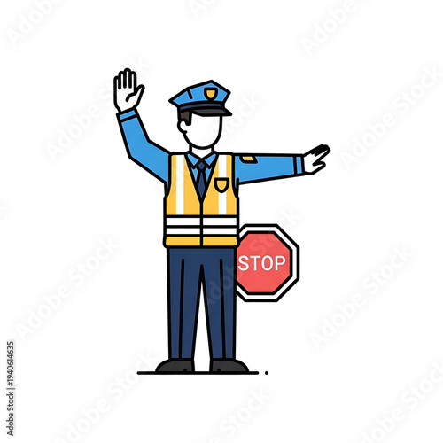 Police officer directing traffic and maintaining public order.