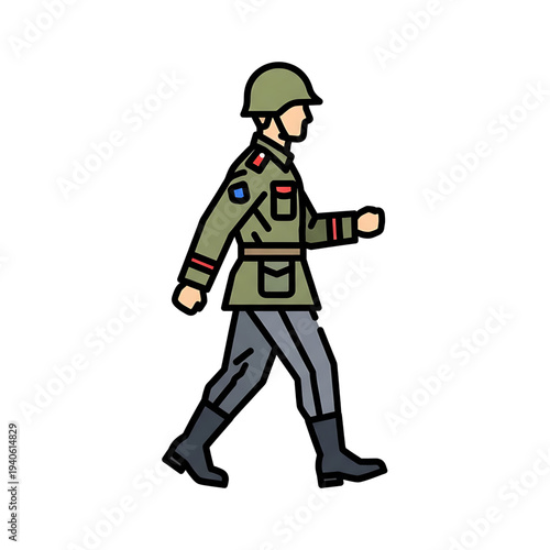 Soldier walking in military uniform during duty.