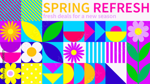 Spring Refresh Sale Banner with Geometric Floral Patterns