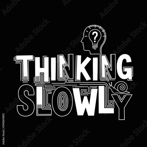 Thinking Slowly Snail and Head Illustration.