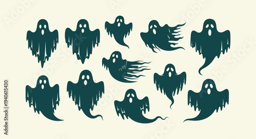 Set of Spooky Halloween Ghost Silhouettes for Festive Decorations and Graphic Design Vector Assets