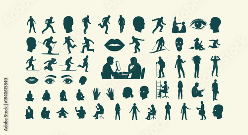 Comprehensive Collection of Human Silhouettes Featuring Active People and Body Parts Graphic Icons